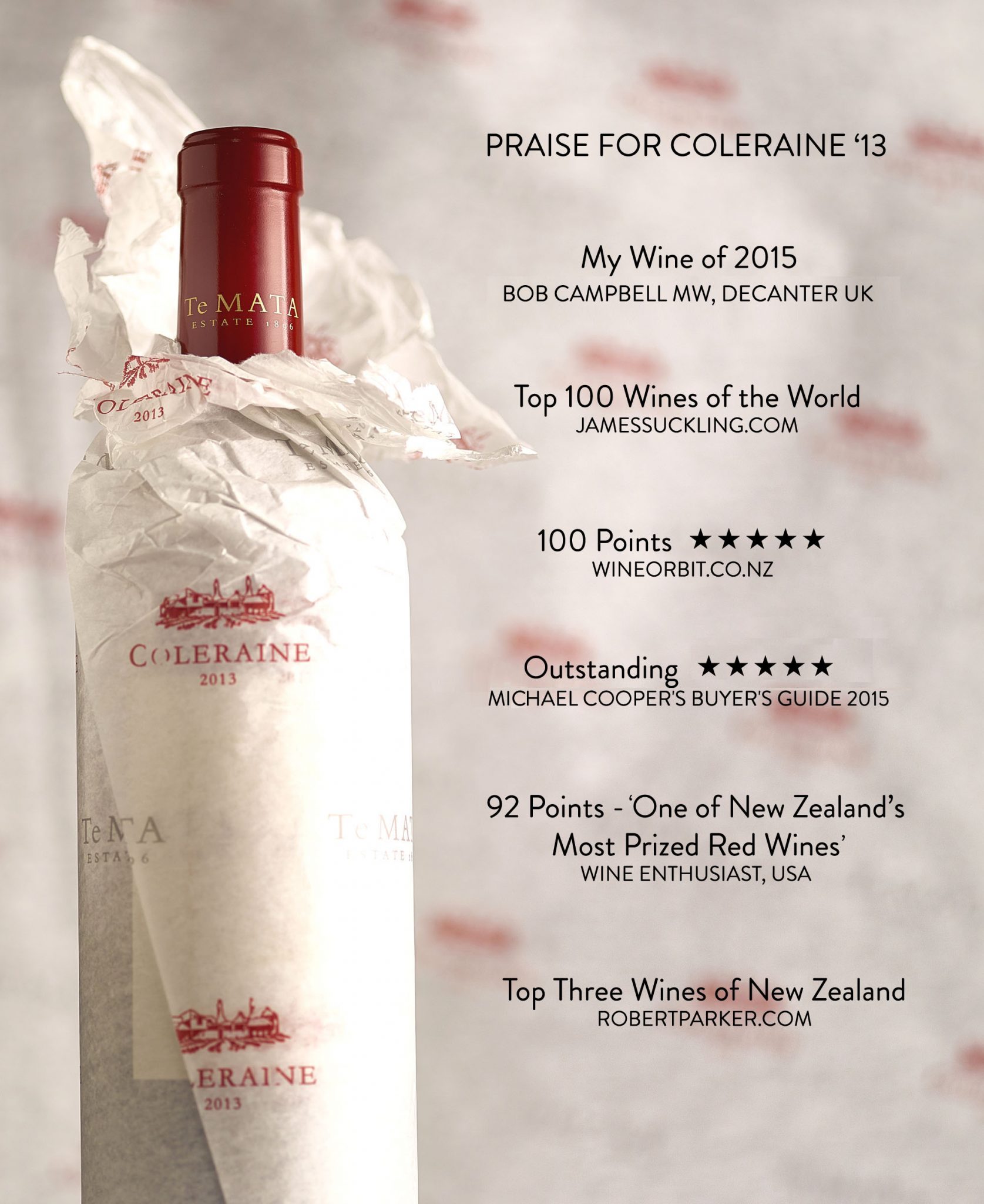 New Year's Honours for Coleraine 'New Zealand's Most Famous Red Wine